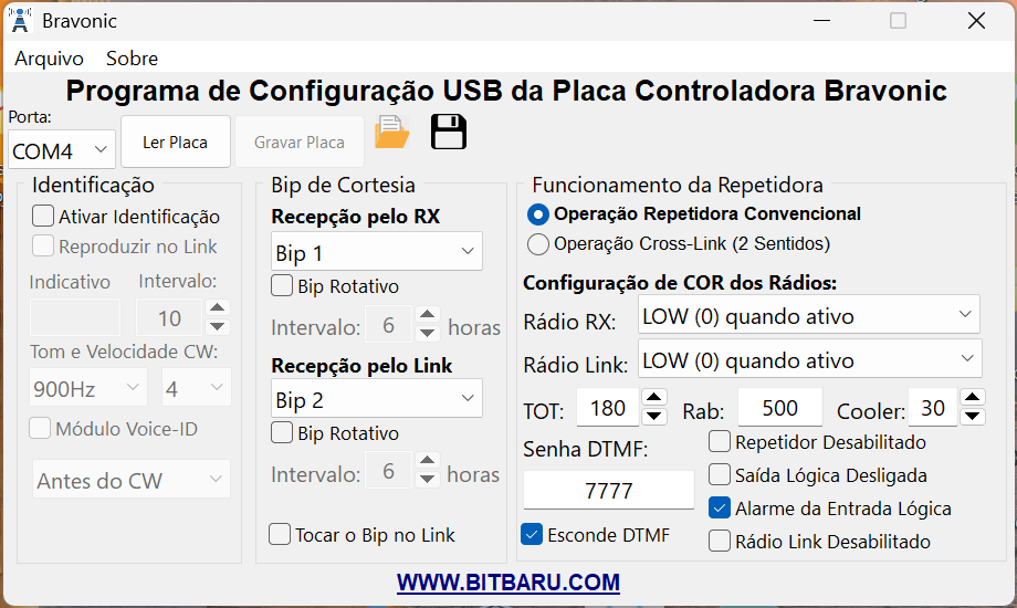 Software de Configuração da Placa Controladora de Repetidora Bravonic
